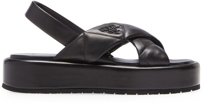 PRADA SOFT QUILTED NAPPA LEATHER PLATFORM SLINGBACK SANDALS