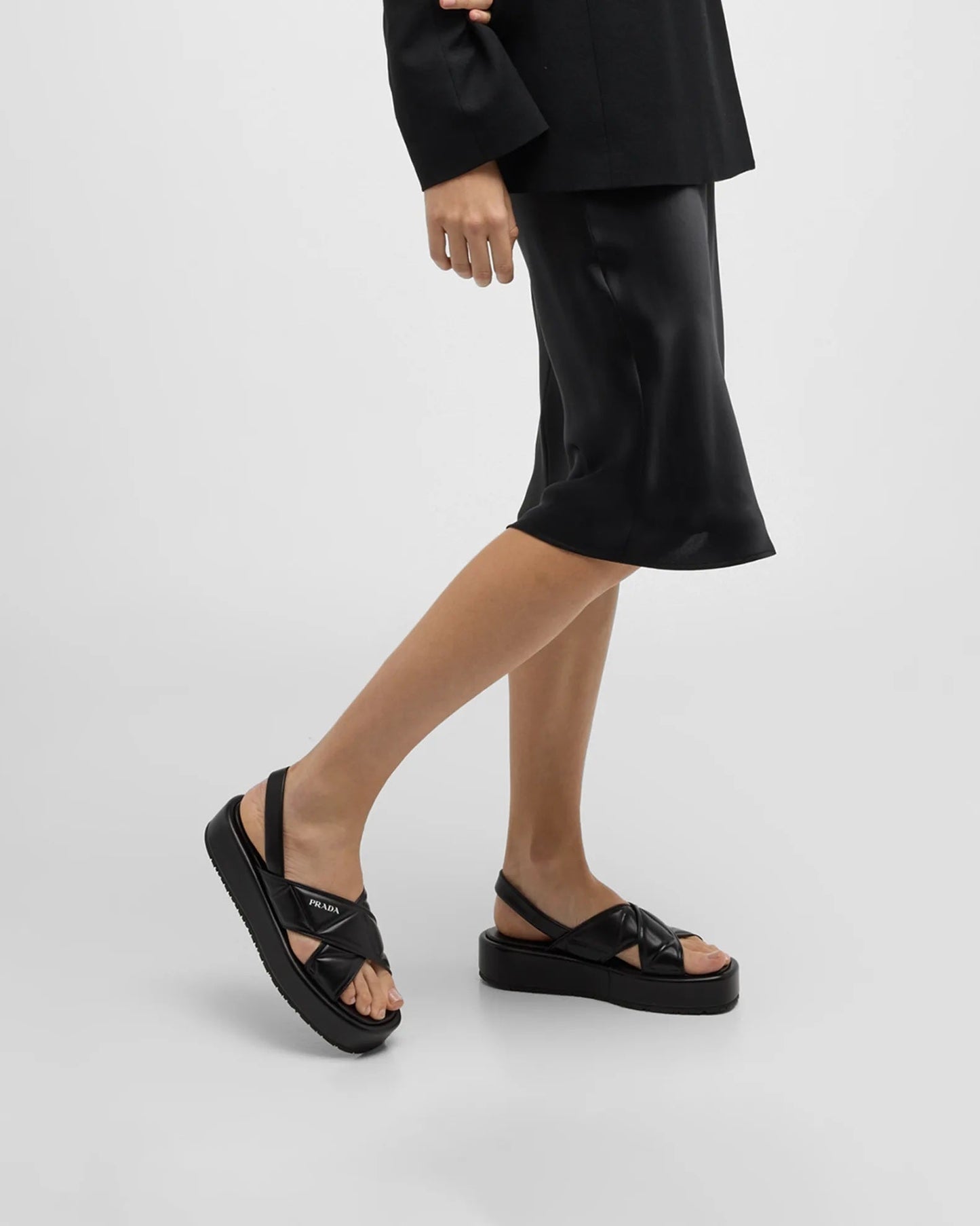 PRADA SOFT QUILTED NAPPA LEATHER PLATFORM SLINGBACK SANDALS