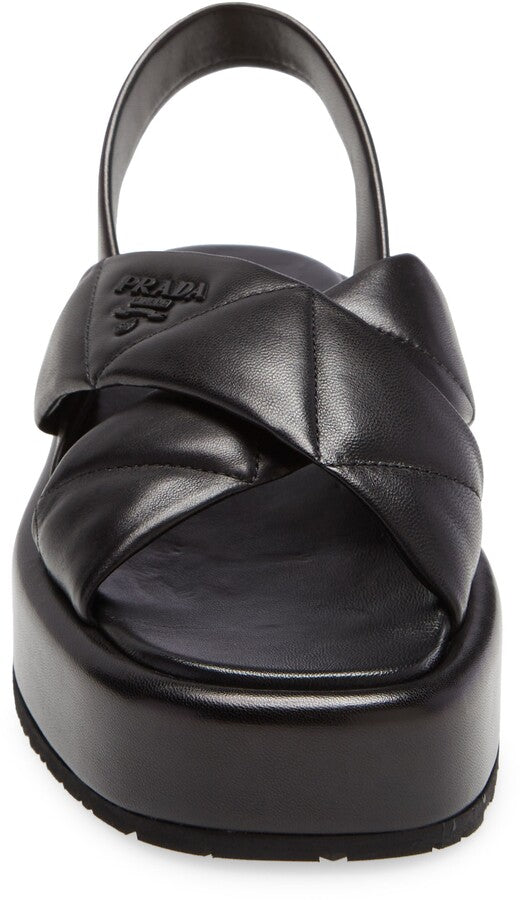PRADA SOFT QUILTED NAPPA LEATHER PLATFORM SLINGBACK SANDALS