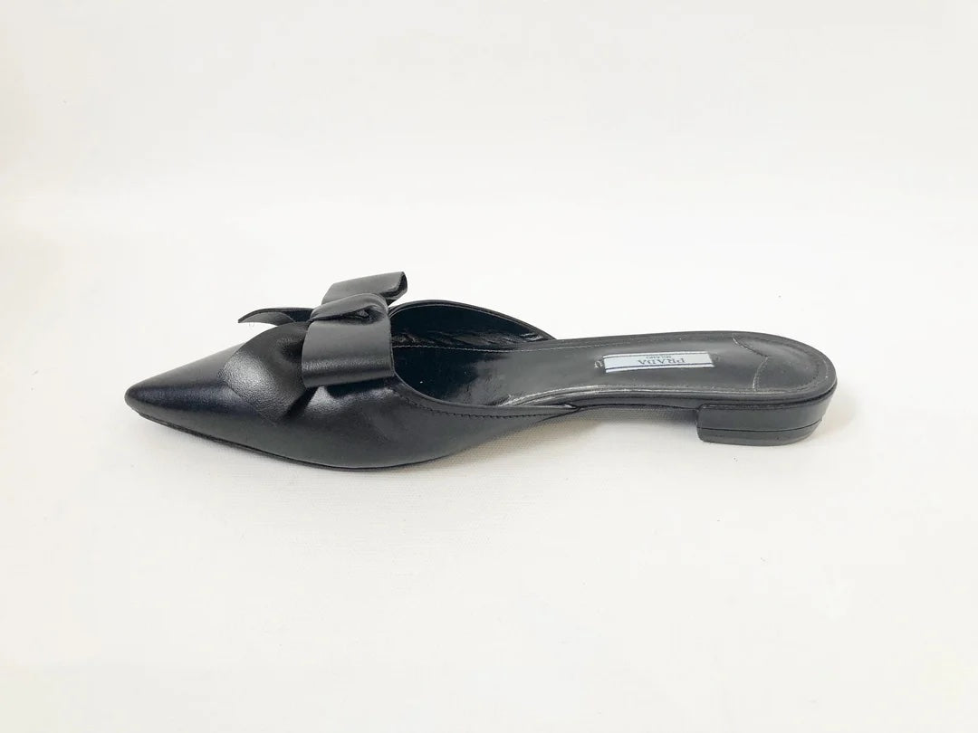 PRADA POINTED TOE BOW SLIDES