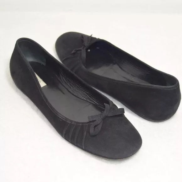 PRADA RUCHED SUEDE RIBBON BOW BALLET FLATS