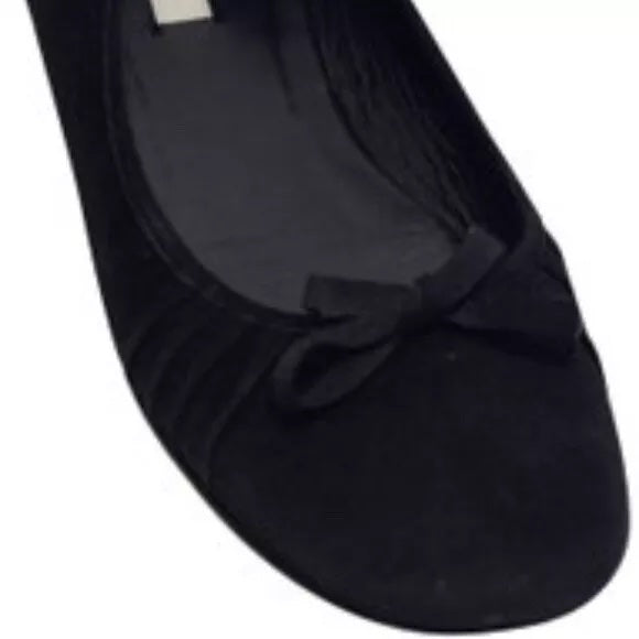PRADA RUCHED SUEDE RIBBON BOW BALLET FLATS