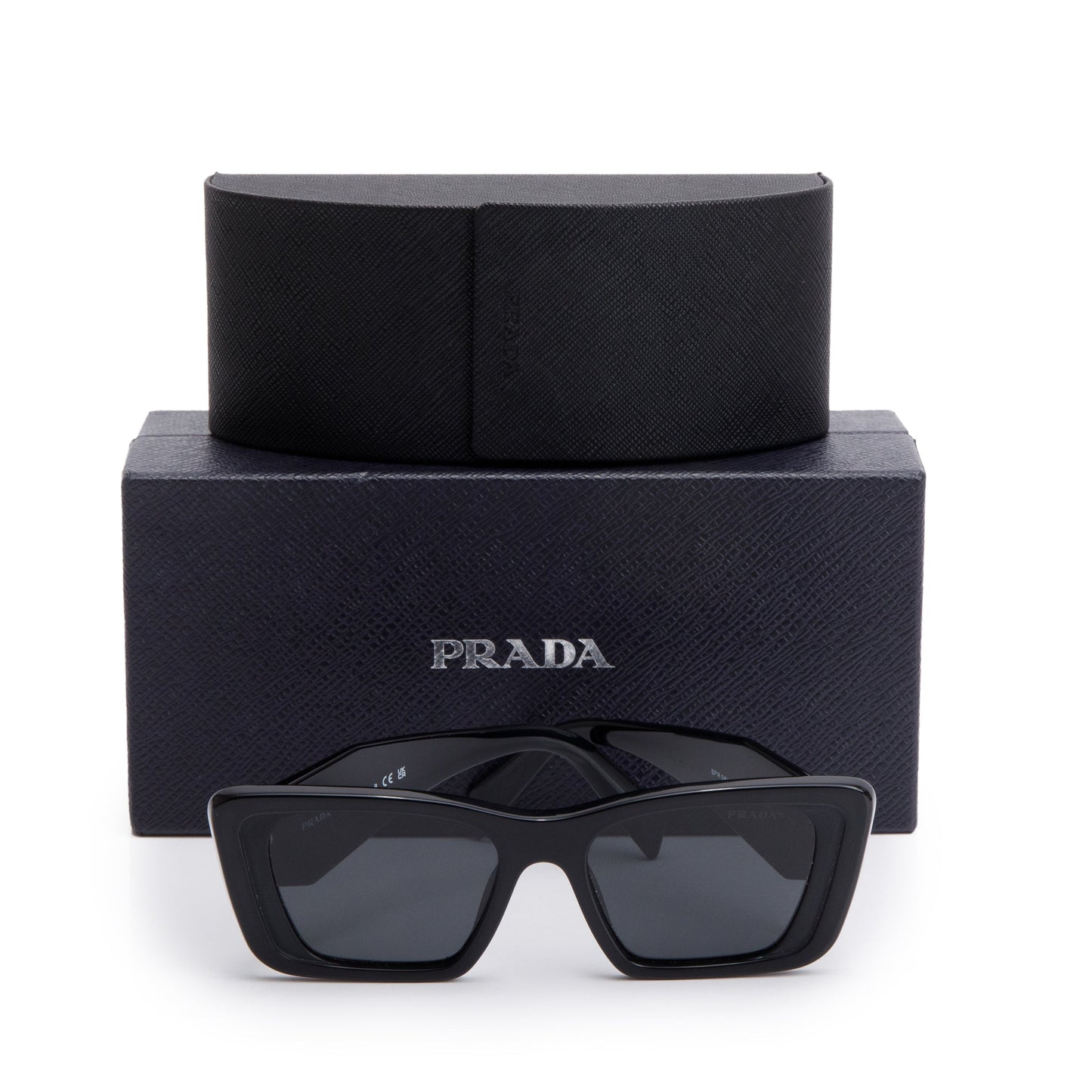 PRADA SPR 08Y Black Acetate Cat-Eye Symbole Sunglasses