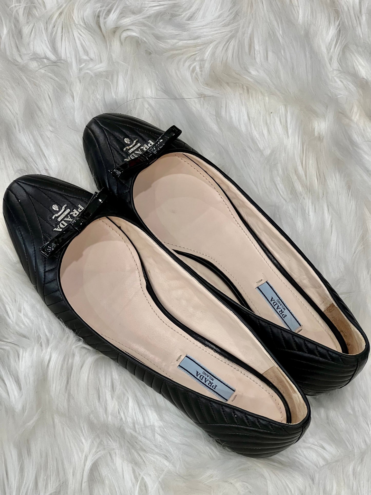 PRADA TEXTURED LEATHER BALLET FLATS