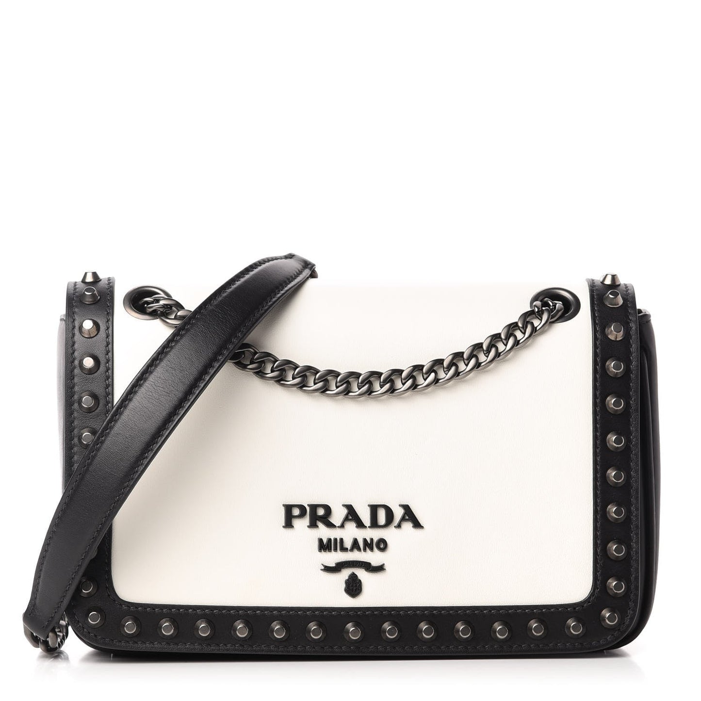 PRADA VITELLO STUDDED CALFSKIN LEATHER CROSSBODY BAG