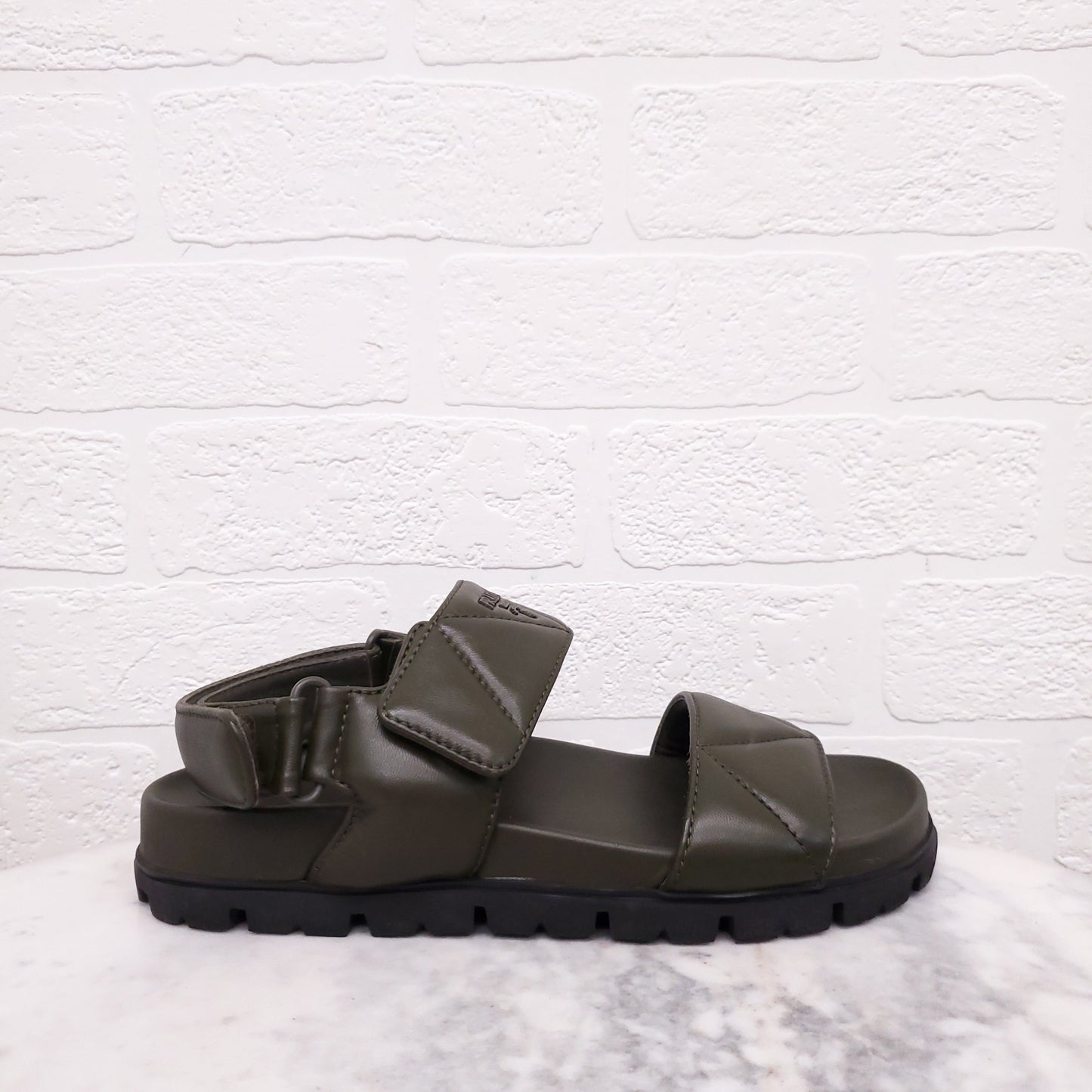 PRADA LOGO GREEN DAD SANDALS - SIZE 36.5