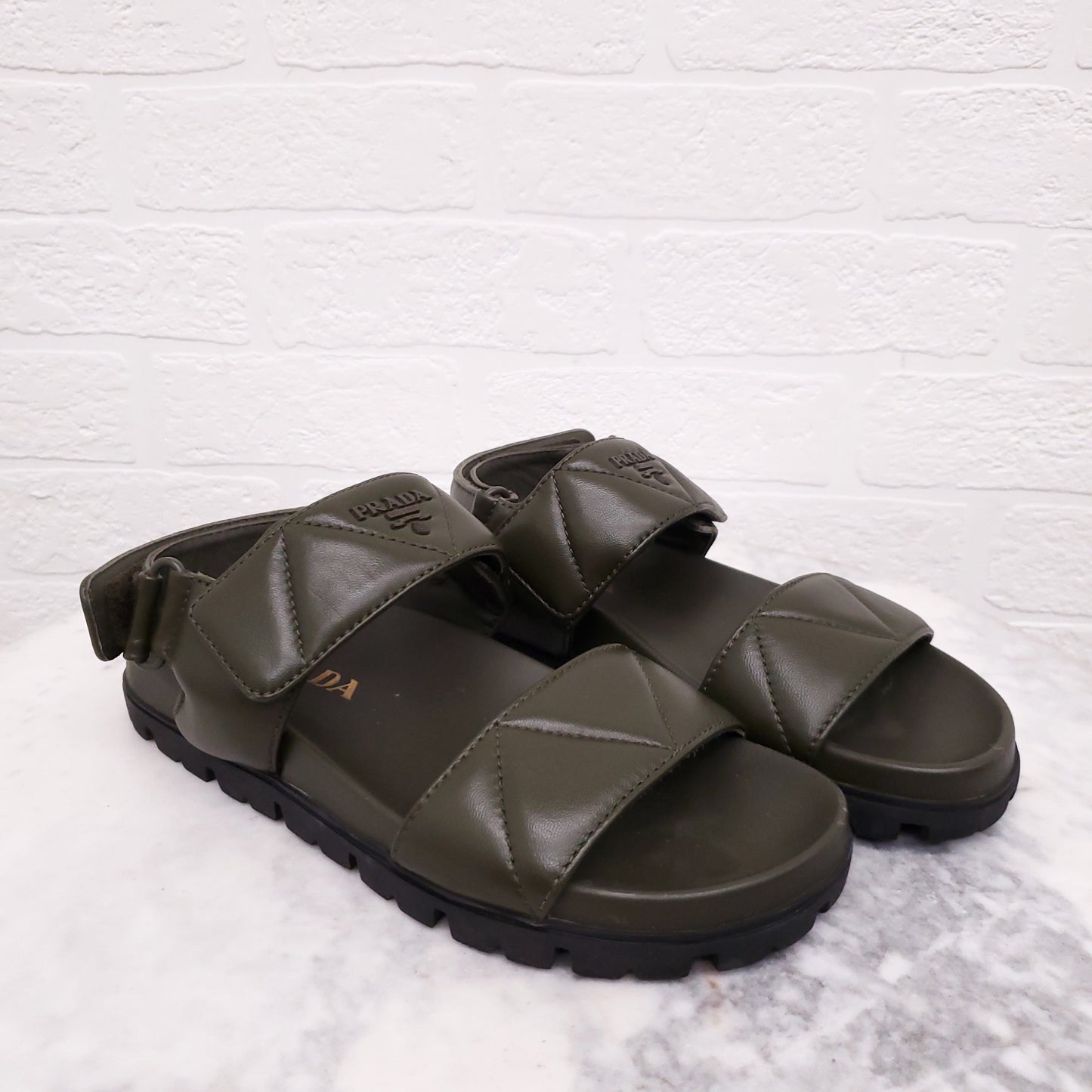 PRADA LOGO GREEN DAD SANDALS - SIZE 36.5