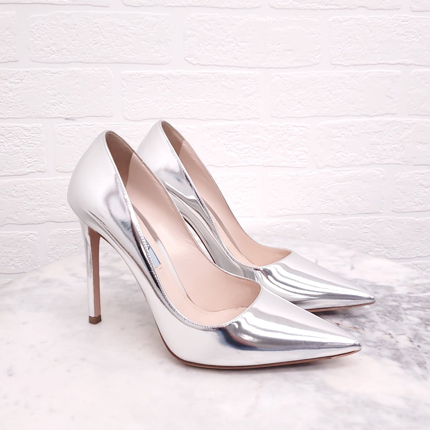 PRADA METALLIC SILVER HEELS - SIZE 37.5