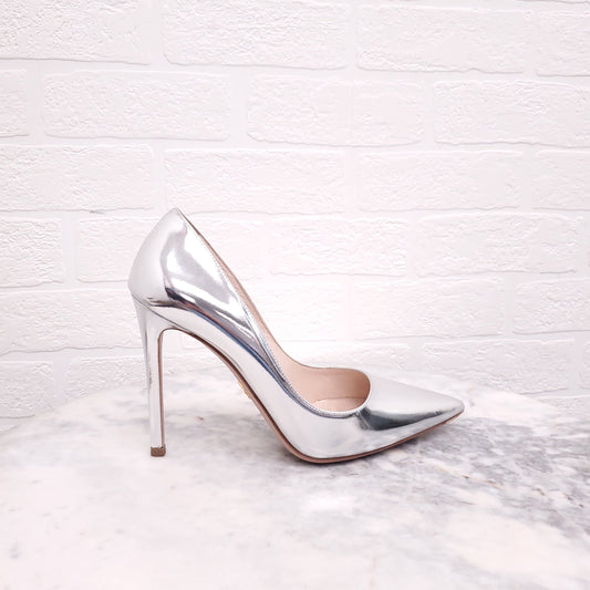 PRADA METALLIC SILVER HEELS - SIZE 37.5