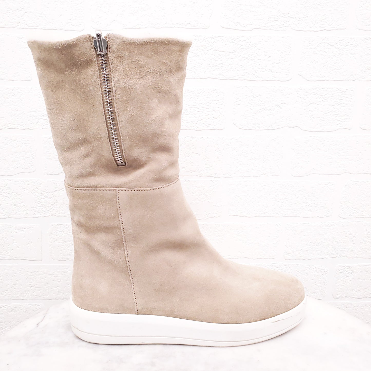 PRADA SPORT KHAKI SUEDE BOOTS WITH ZIPPER - SIZE 38.5