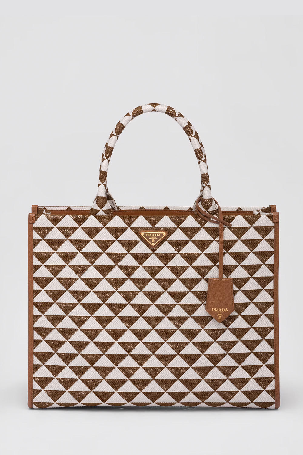 Large Prada Symbole Embroidered Fabric Handbag