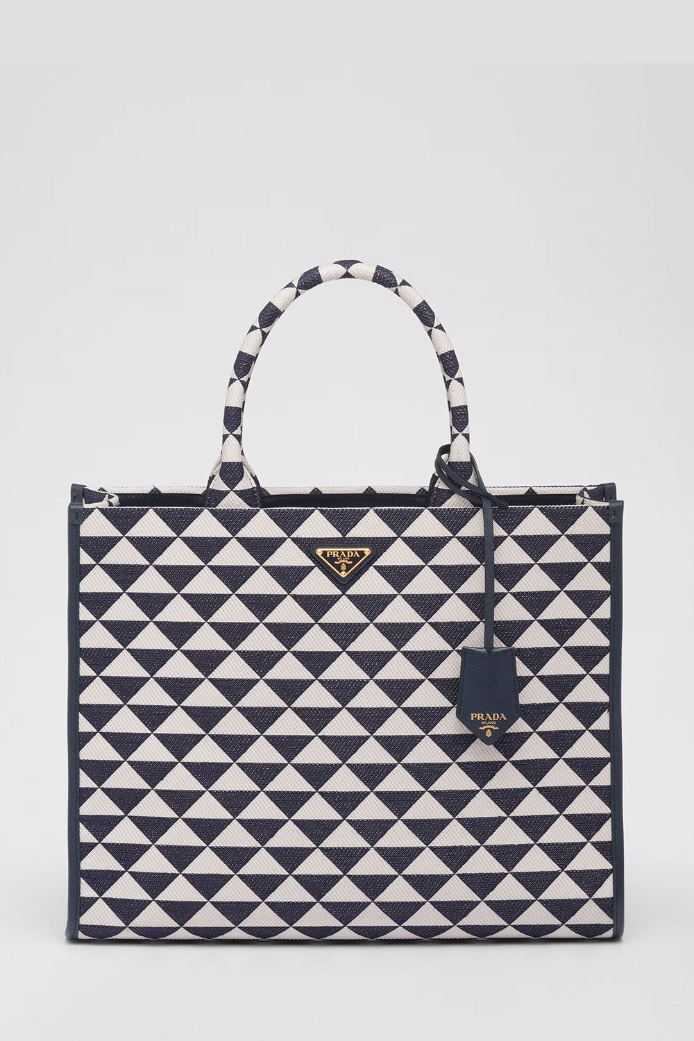 Large Prada Symbole Embroidered Fabric Handbag