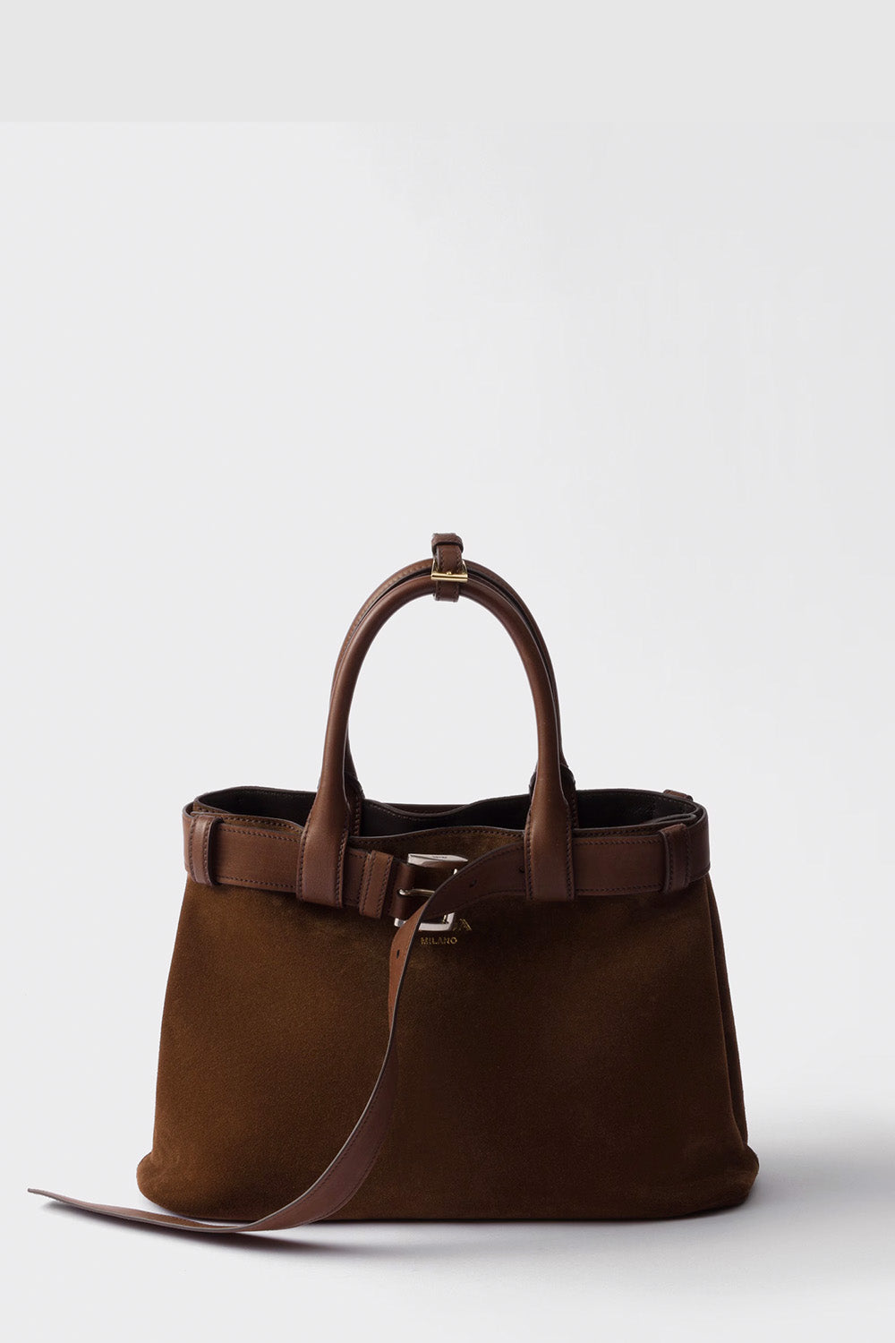 Prada Buckle Medium Suede Bag With Belt