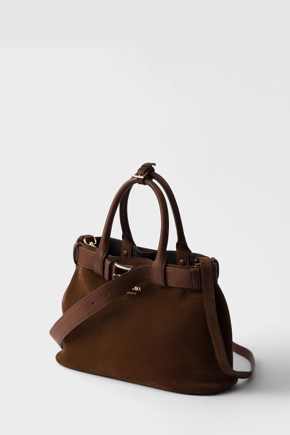 Prada Buckle Medium Suede Bag With Belt