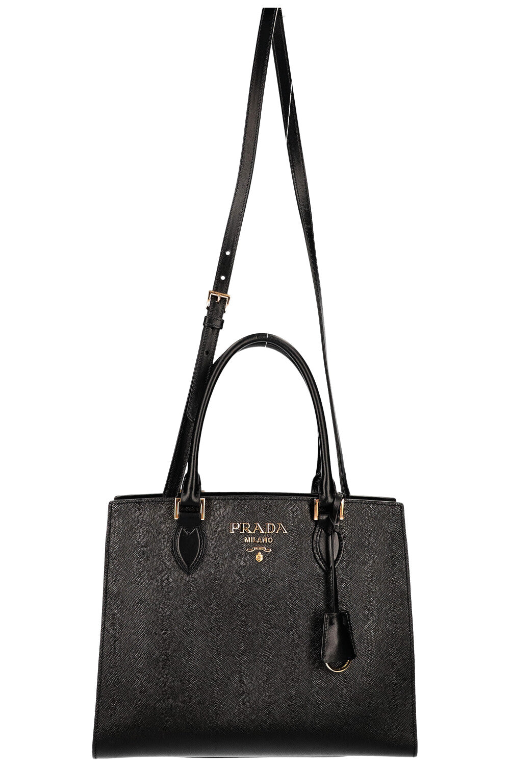 PRADA Convertible Open Tote Bag Saffiano Black