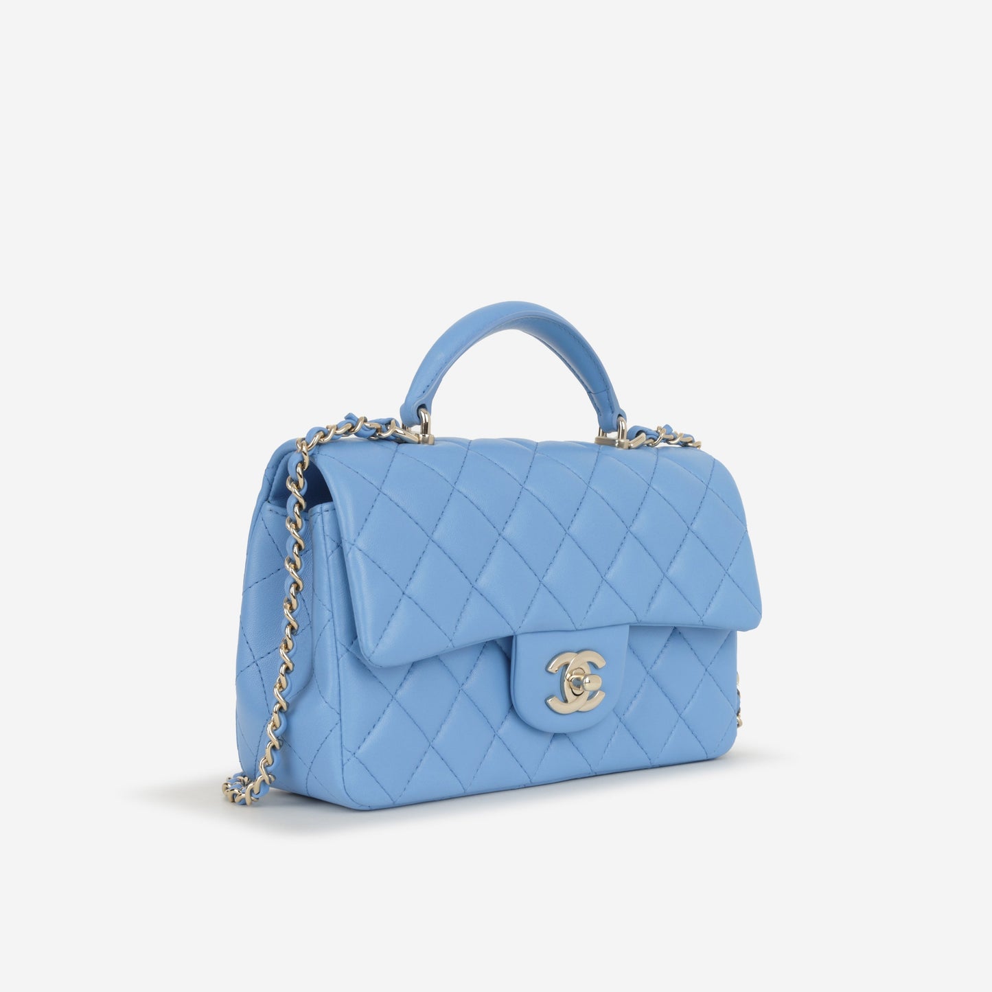 Chanel Mini Top Handle Flap - Blue Lambskin | Champagne Gold Hardware