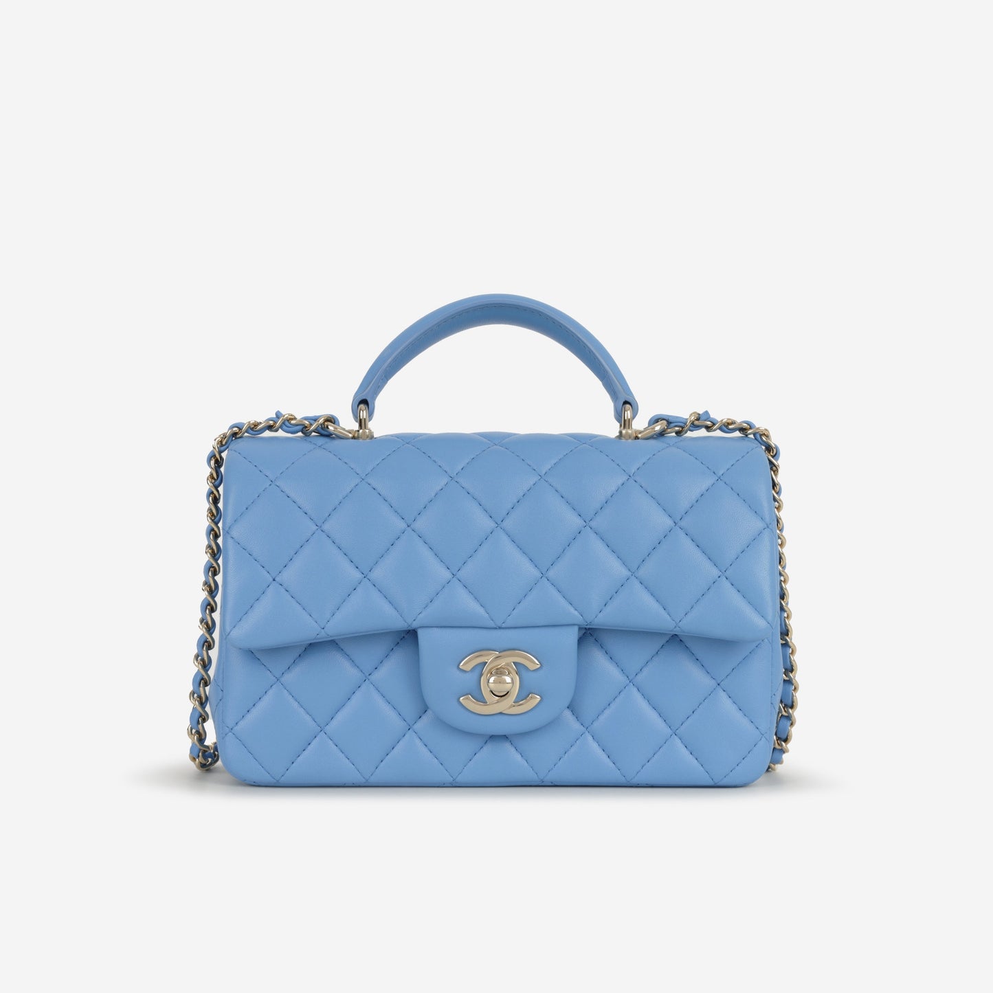 Chanel Mini Top Handle Flap - Blue Lambskin | Champagne Gold Hardware