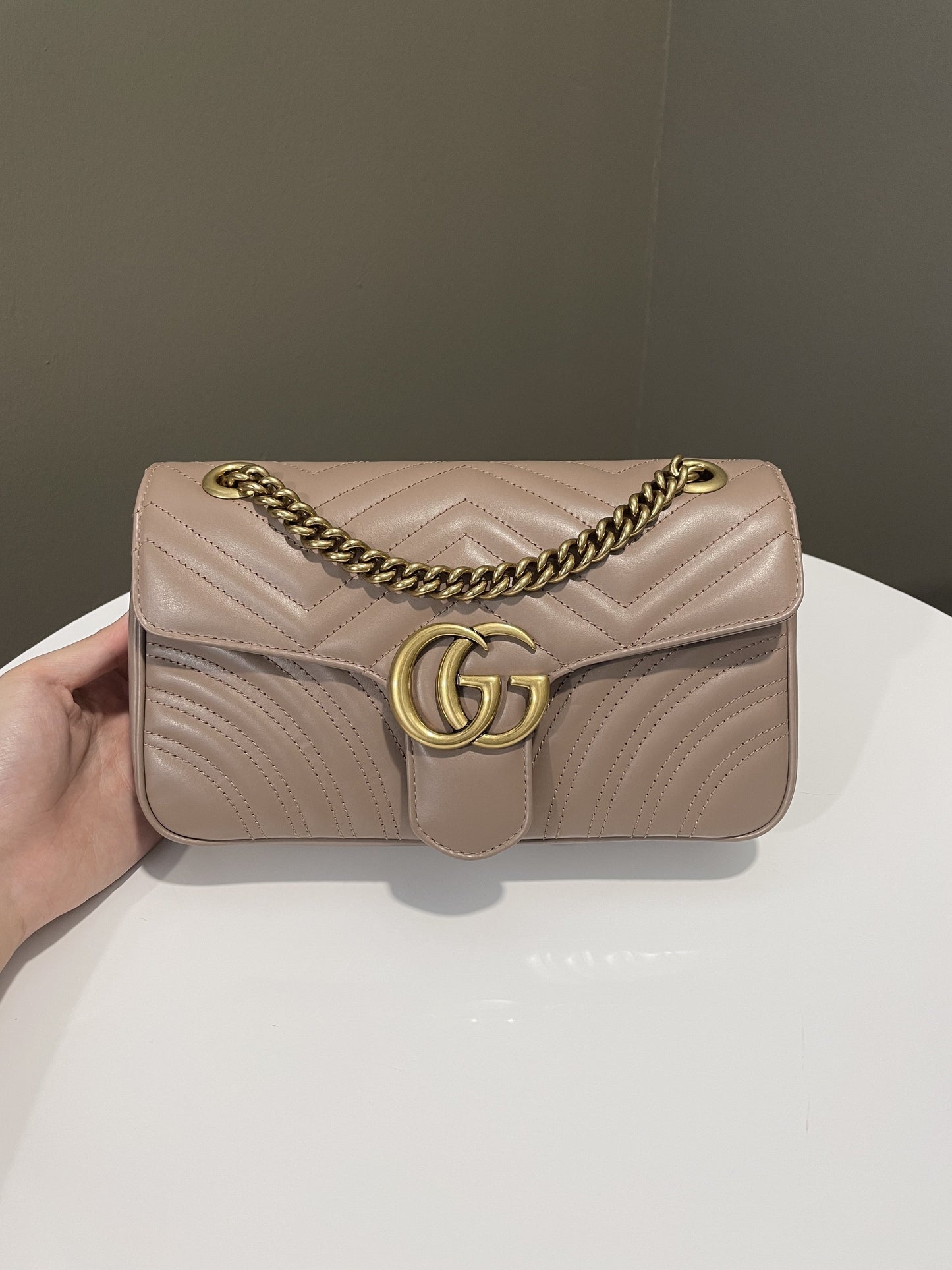 Gucci GG Marmont Beige Chain Handbag
