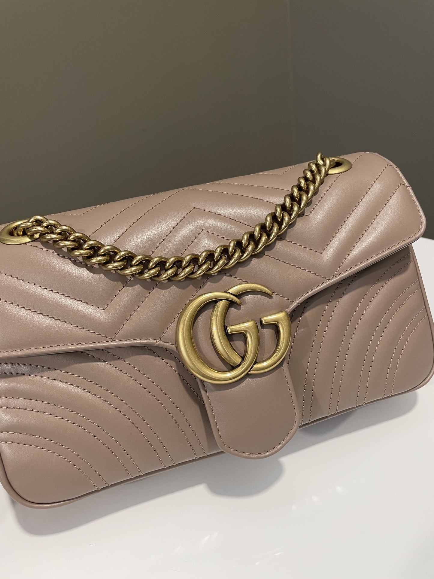 Gucci GG Marmont Beige Chain Handbag