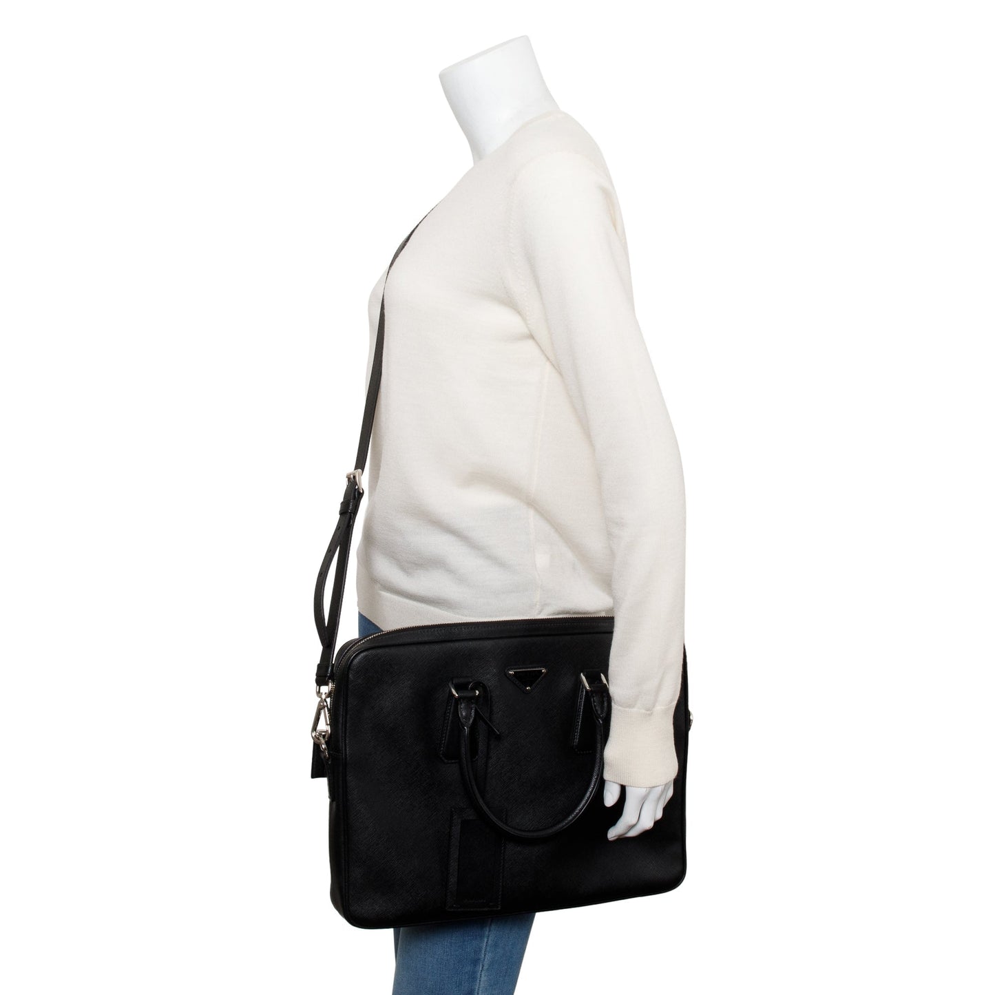 Prada 2021 Black Saffiano Travel Briefcase