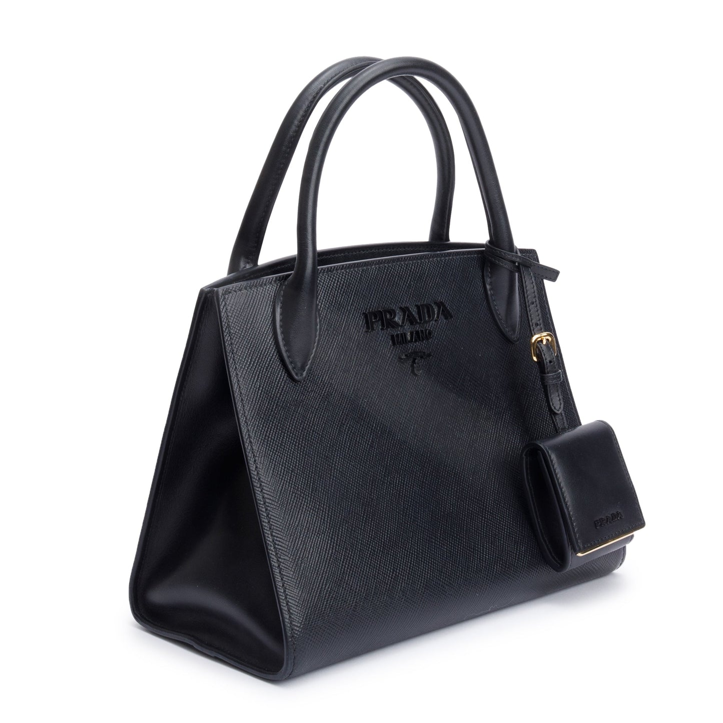 Prada 2022 Black Saffiano Cuir Small Monochrome Top Handle Tote