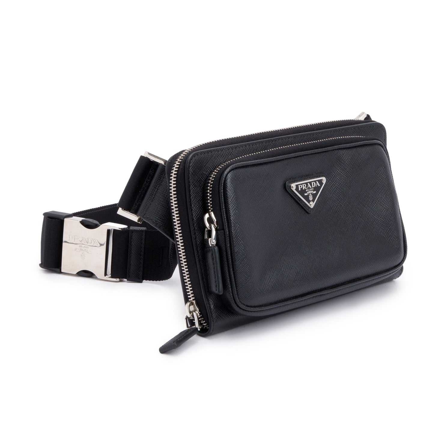 Prada 2022 Black Saffiano Travel Leather Belt Bag