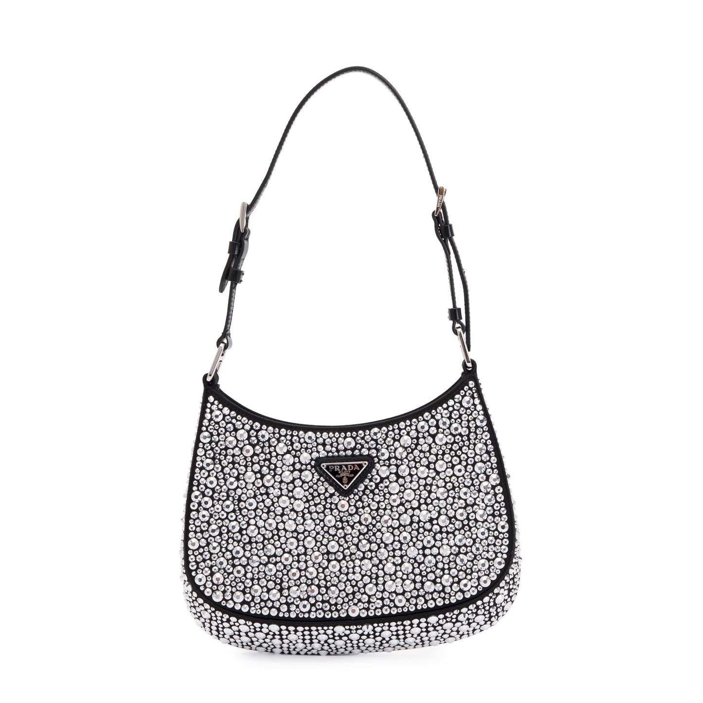 Prada 2022 Black Satin Crystal Cleo Shoulder Bag