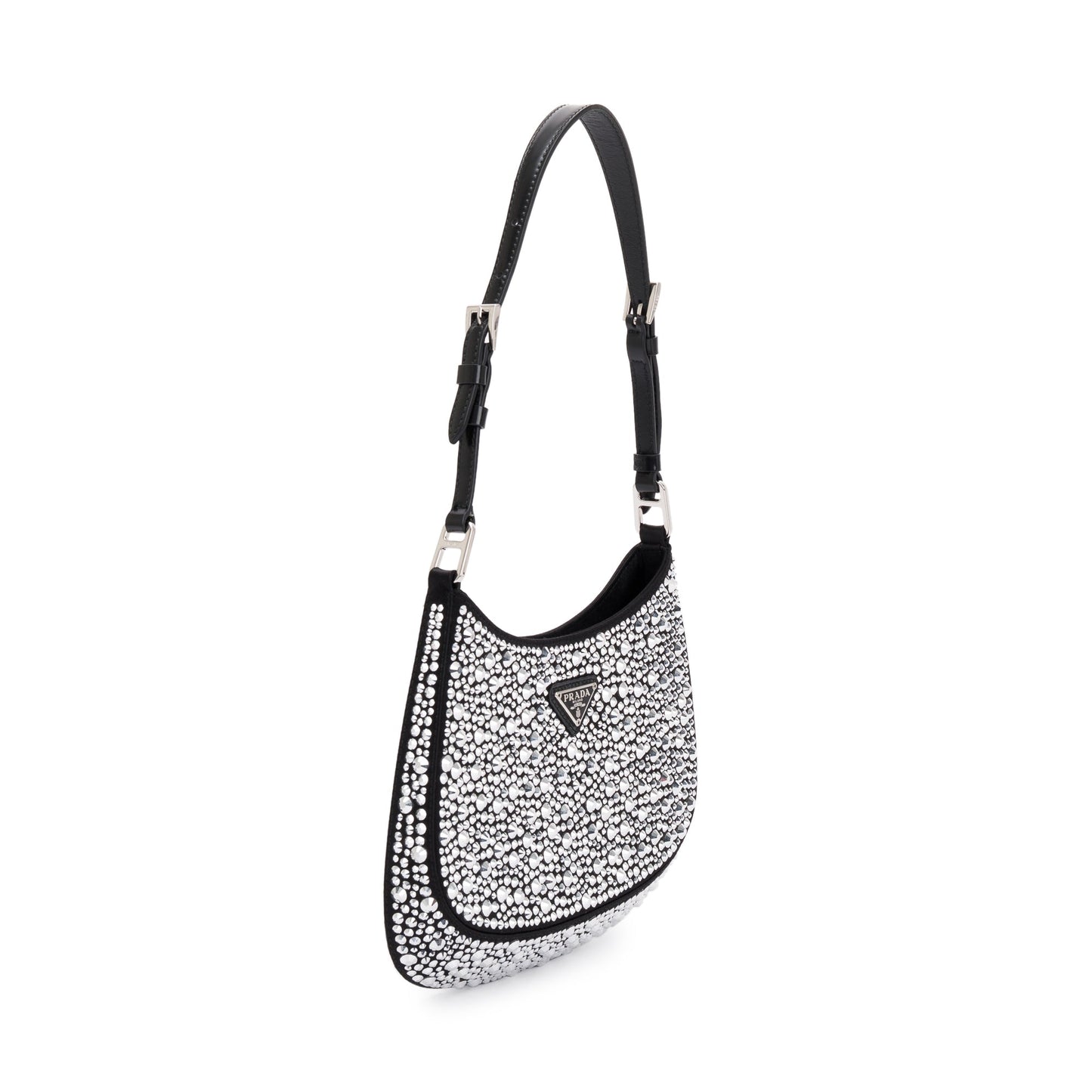 Prada 2022 Black Satin Crystal Cleo Shoulder Bag