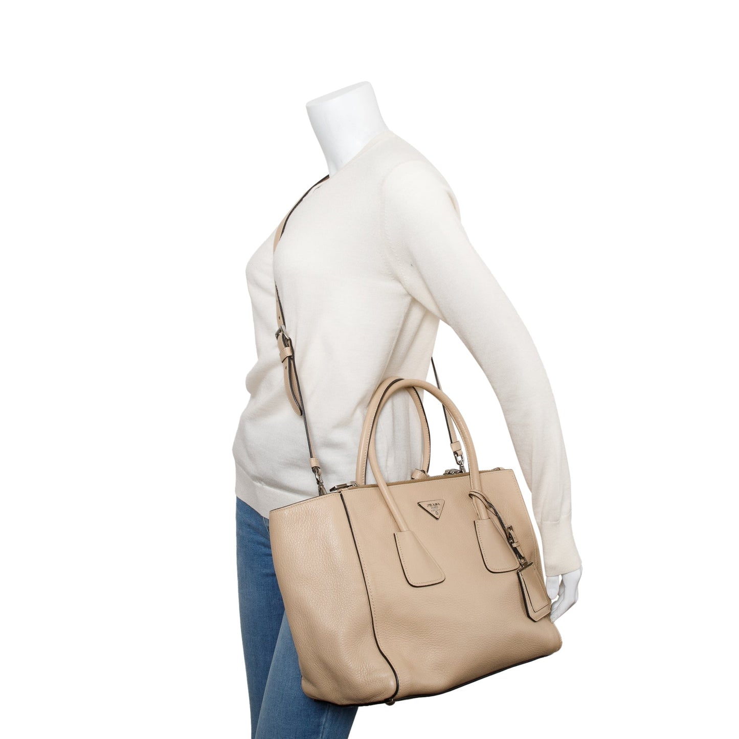 Prada Beige Cervo Medium Twin Pocket Tote