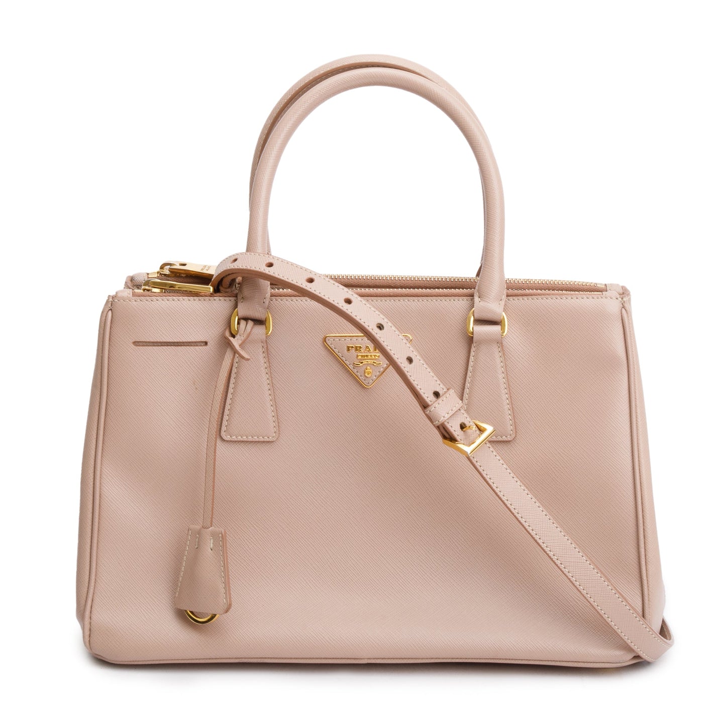 Prada Beige Saffiano Leather Small Double Zip Galleria Tote