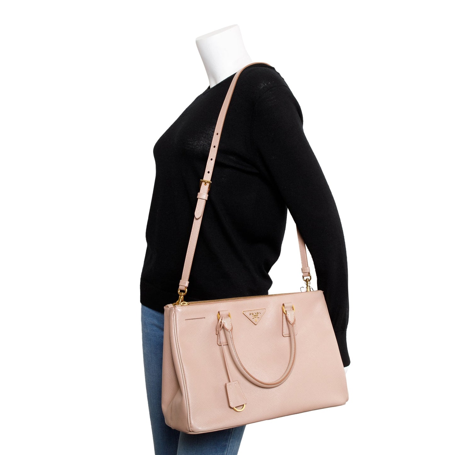 Prada Beige Saffiano Lux Medium Double Zip Galleria Tote