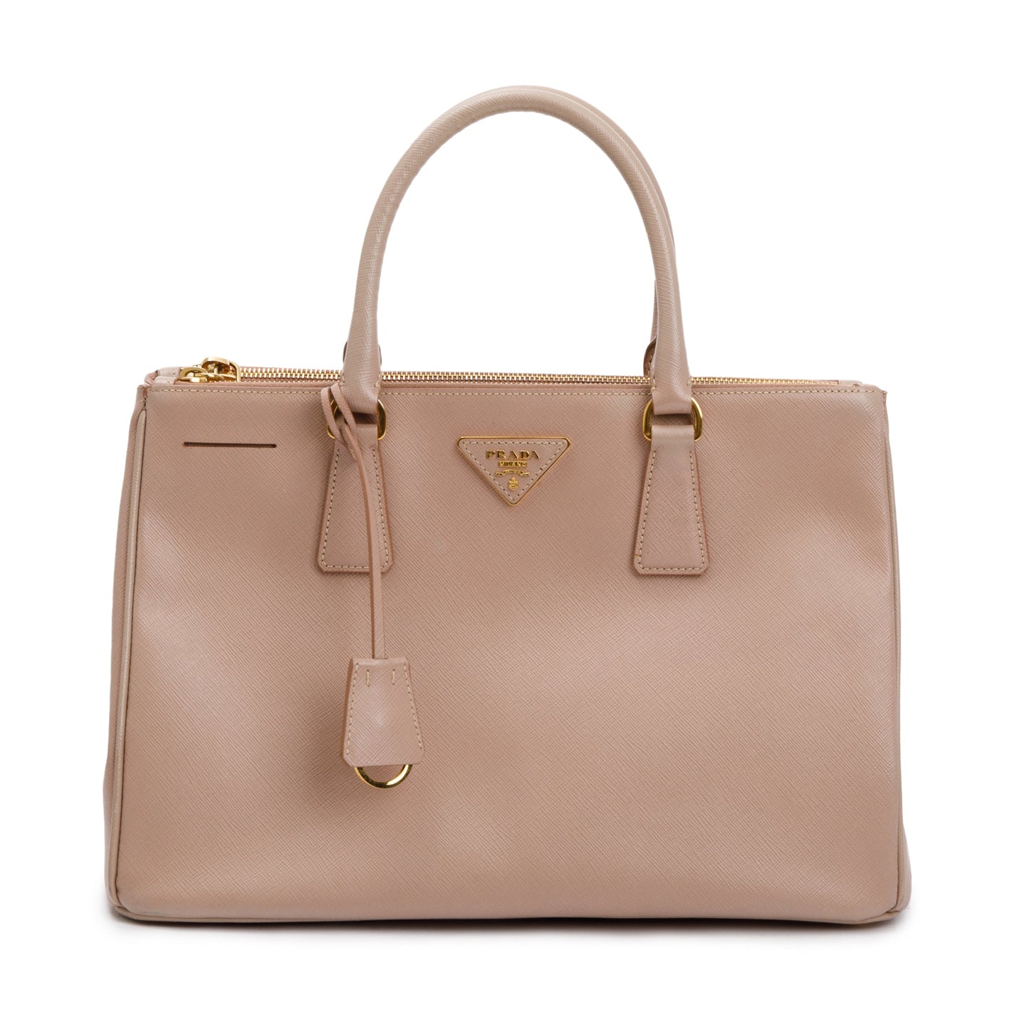 Prada Beige Saffiano Lux Medium Double Zip Galleria Tote