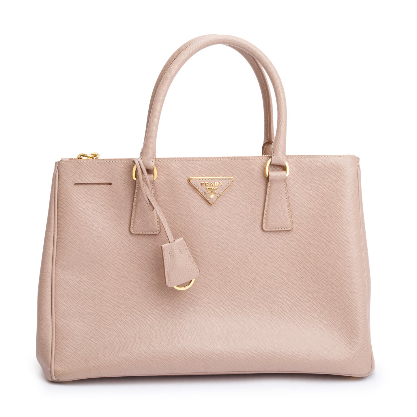 Prada Beige Saffiano Lux Medium Double Zip Galleria Tote