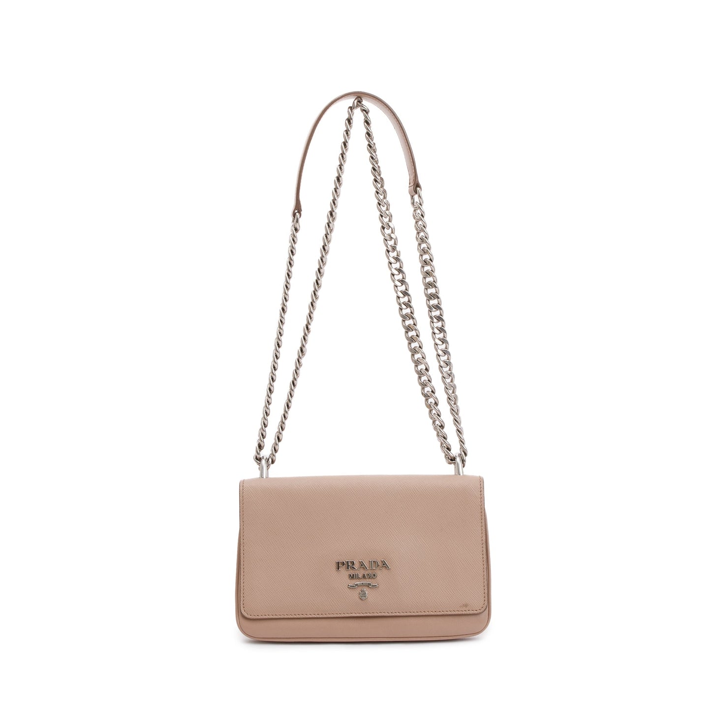 Prada Beige Saffiano Soft Calf Leather Chain Crossbody Bag