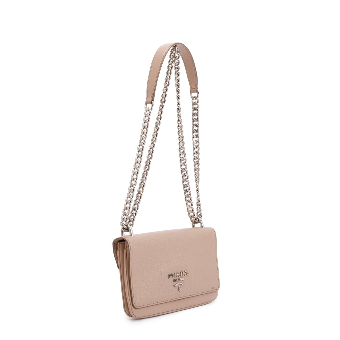 Prada Beige Saffiano Soft Calf Leather Chain Crossbody Bag