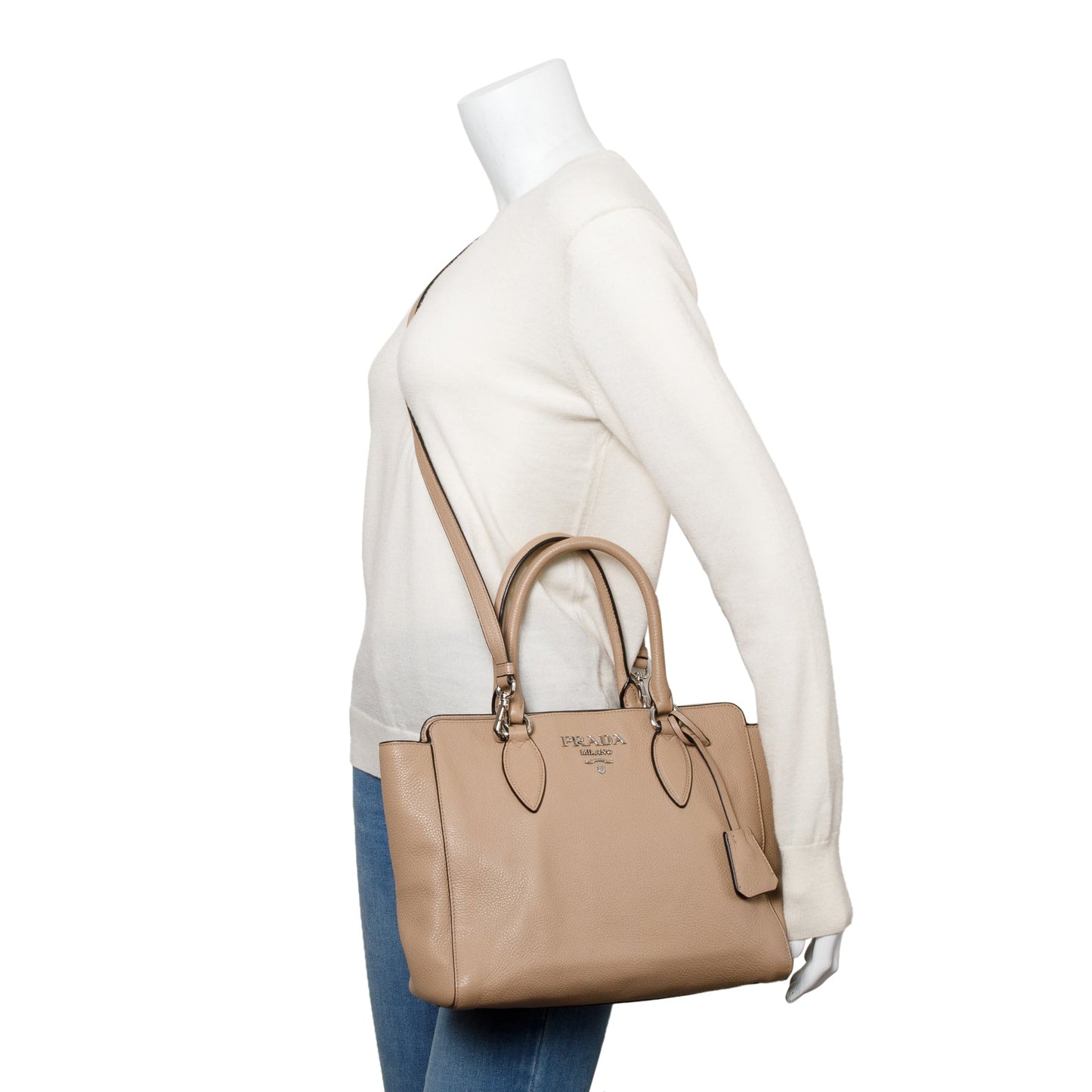 Prada Beige Vitello Phenix Two-Way Zip Tote