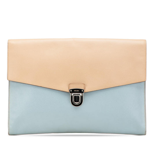Prada Bicolor Saffiano Envelope Pushlock Clutch