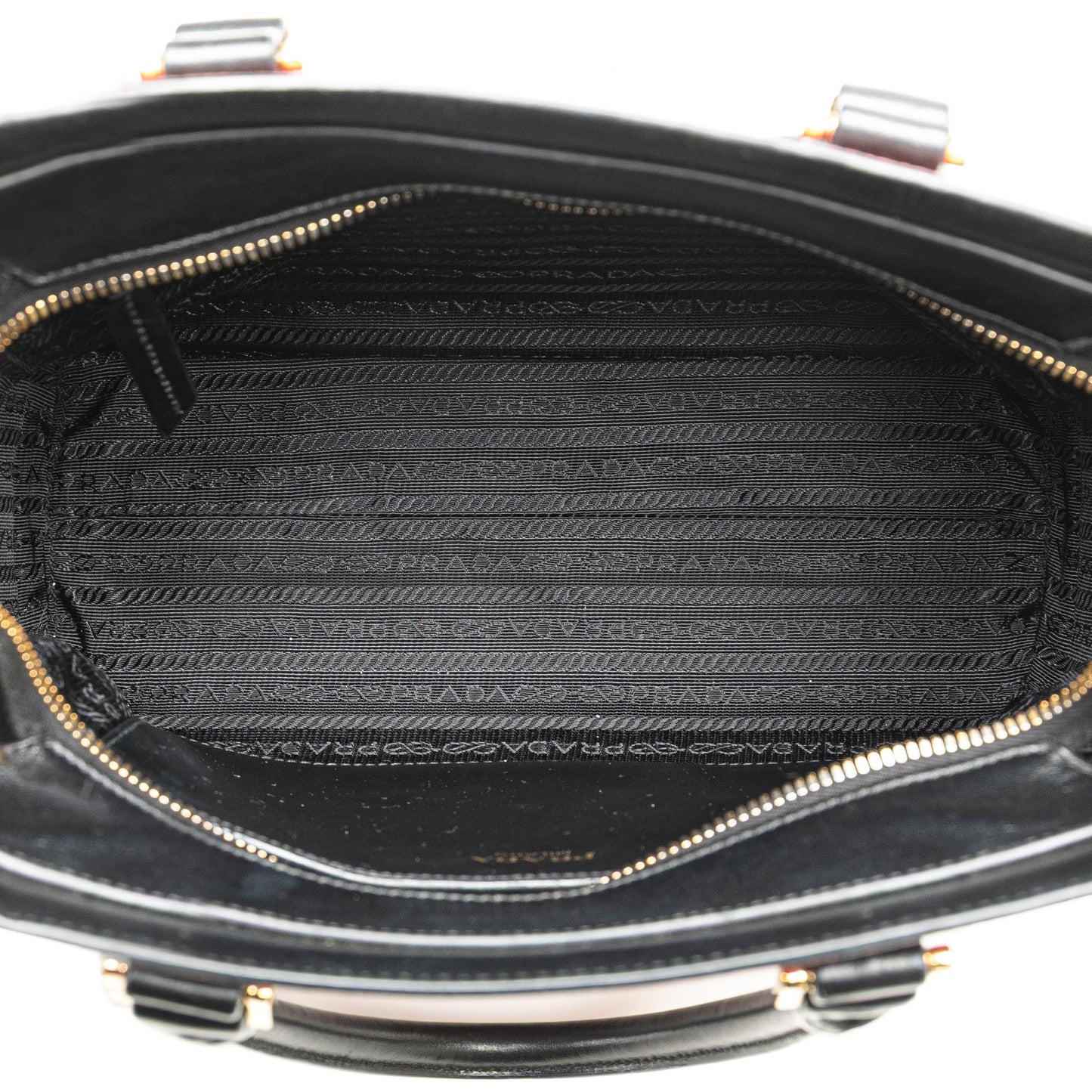 Prada Bicolor Soft Calf Trimmed Saffiano Satchel