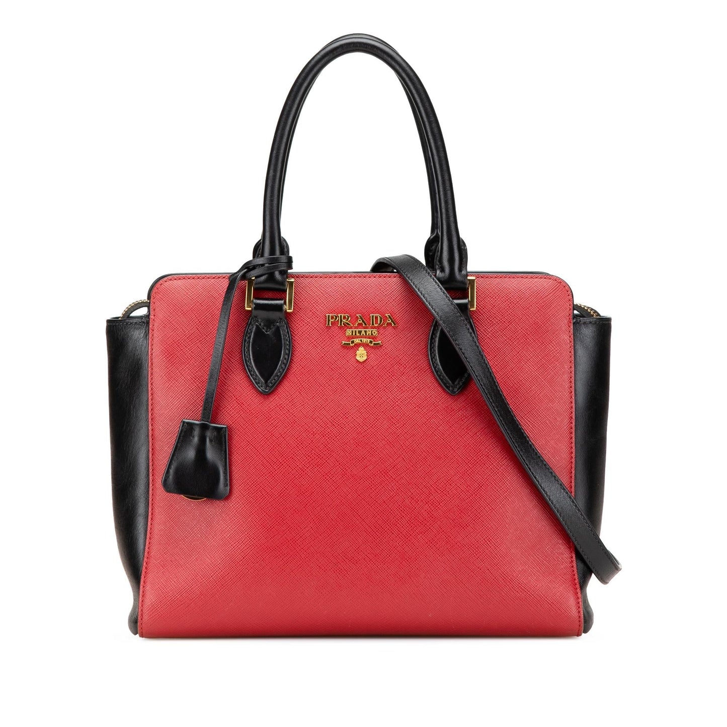 Prada Bicolor Soft Calf Trimmed Saffiano Satchel
