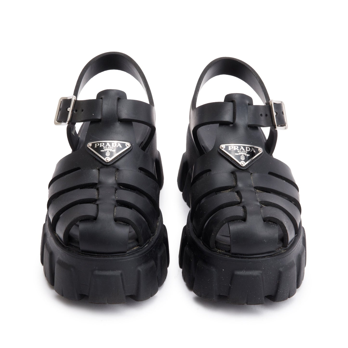 Prada Black Foam Rubber Monolith Sling Back Sandals, Size 38