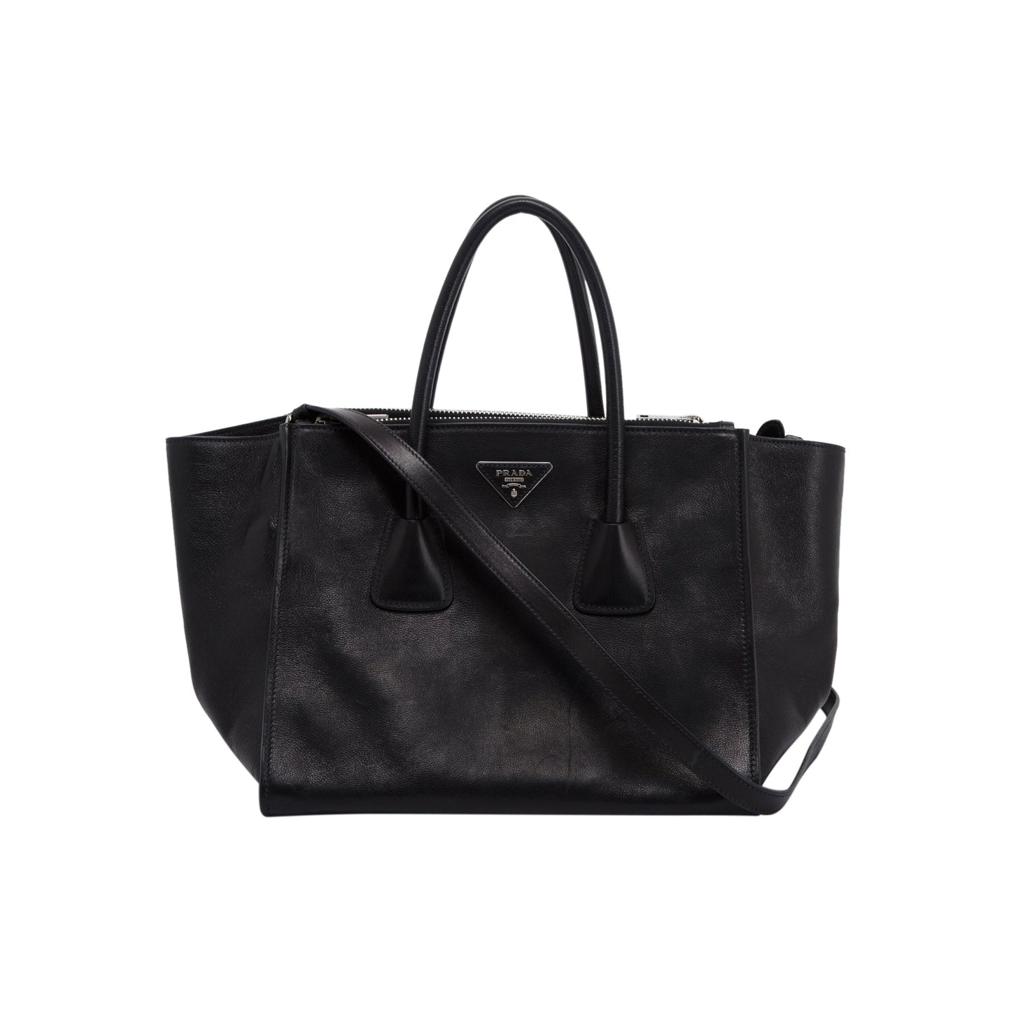 Prada Black Glace Calf Twin Pocket Tote