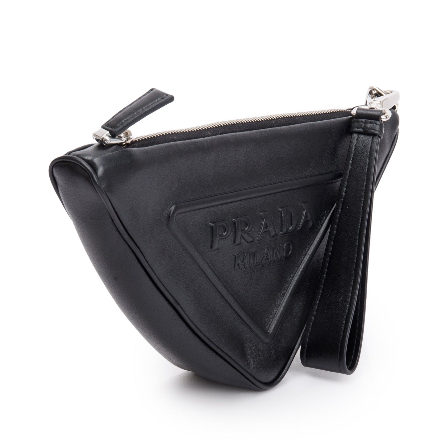 Prada Black Grace Lux Leather Triangle Wristlet Clutch
