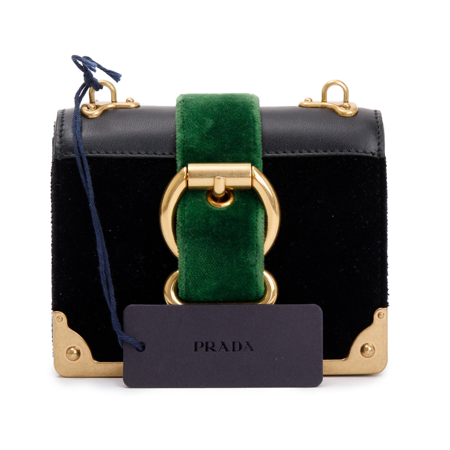 Prada Black Green Velluto City Calf Wallet on Chain