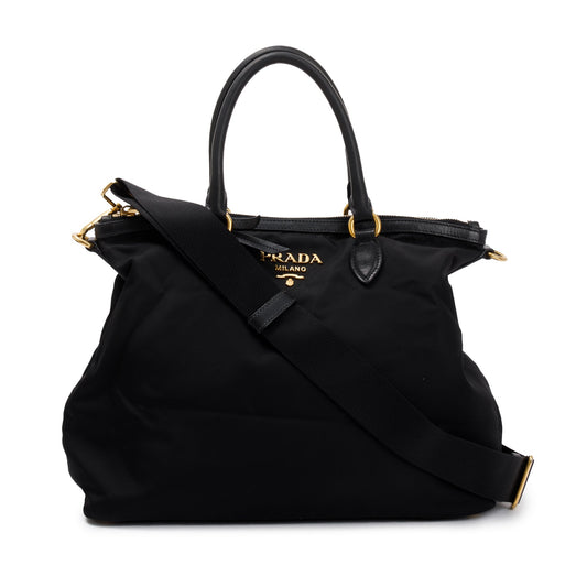 Prada Black Leather Trimmed Tessuto Nylon Tote