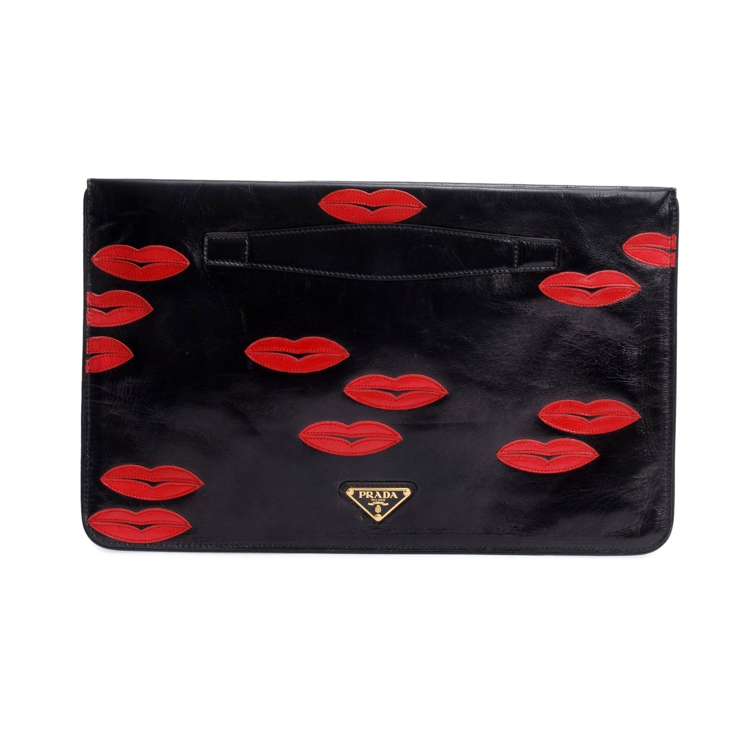 Prada Black Nappa Leather LIps Oversized Clutch