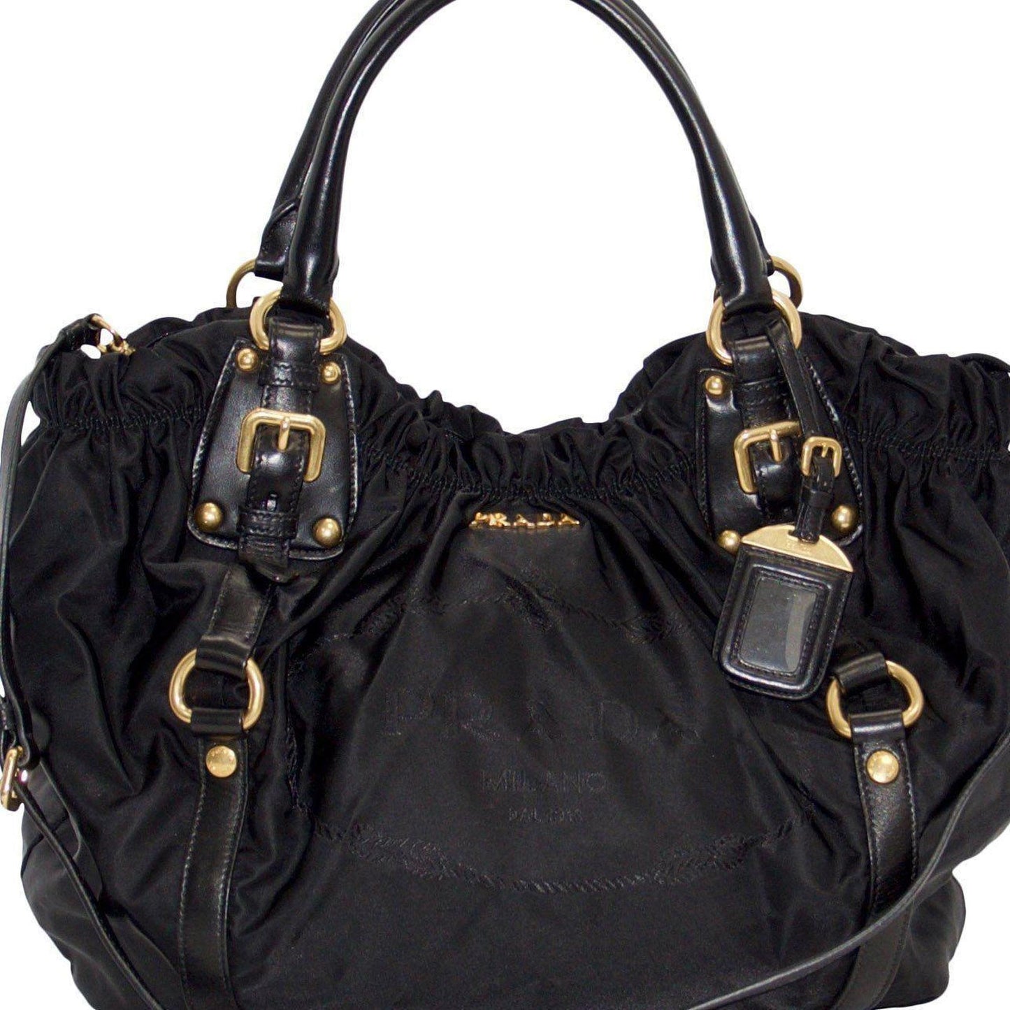 Prada Black Nylon Jacquard Two Way Handbag