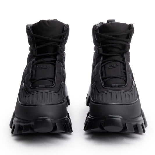 Prada Black Nylon/ Rubber Cloudbust Thunder Lug-Sole Combat Boots, Size 6.5