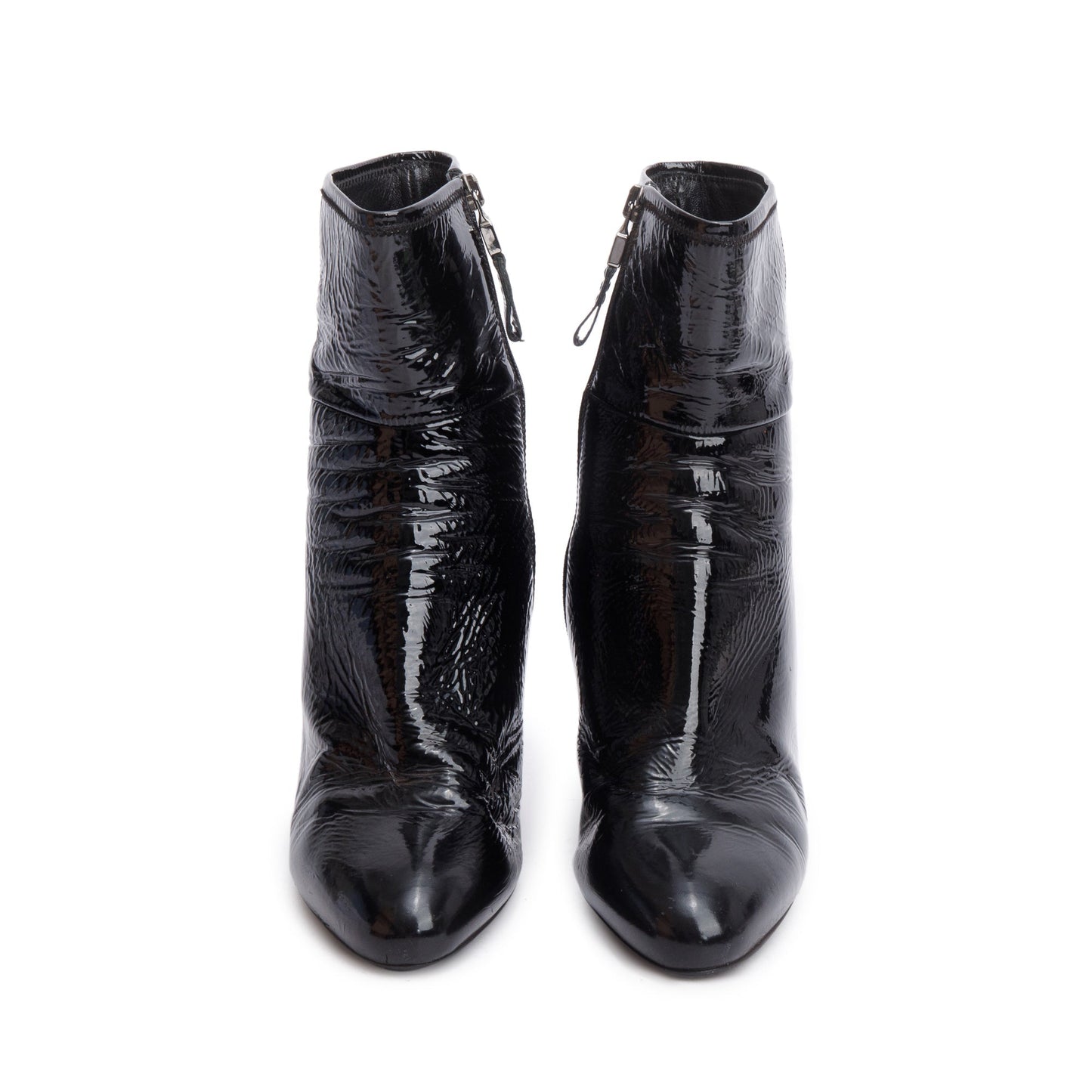 Prada Black Patent Leather Ankle Boots, Size 37.5