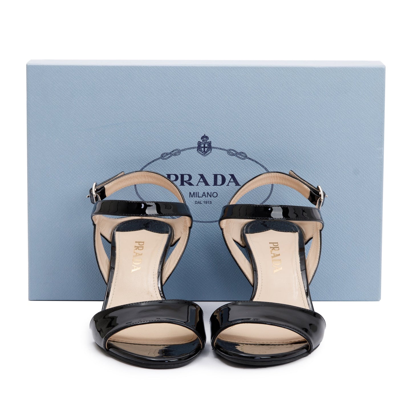 Prada Black Patent Leather Calzature Donna Wedge Sandals, Size 37