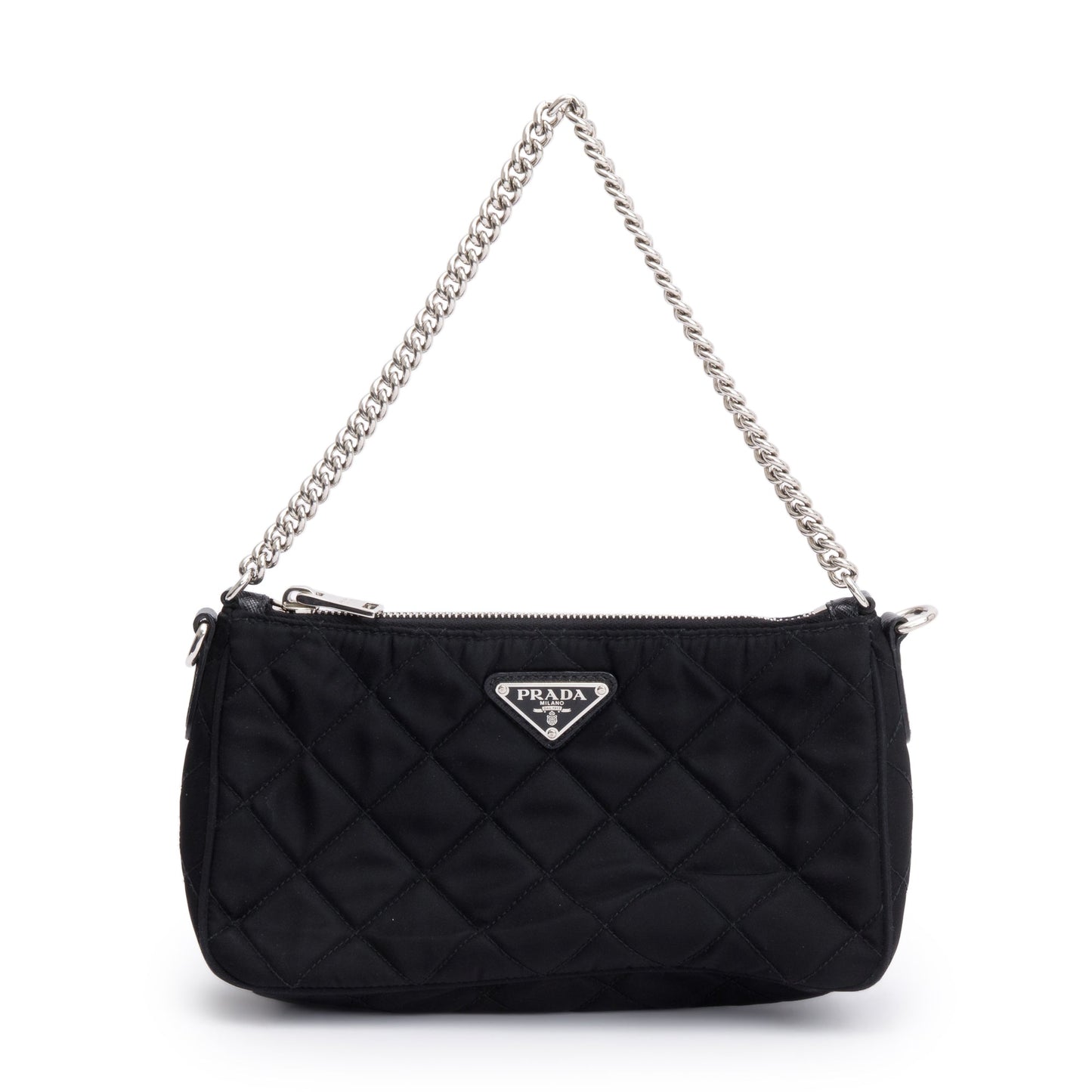Prada Black Quilted Tessuto Impuntu Chain Crossbody Bag
